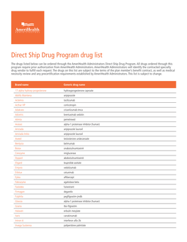 Direct Ship Drug Program Drug List