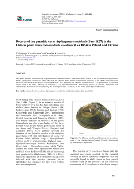 Records of the Parasitic Worm Aspidogaster Conchicola (Baer 1827) in the Chinese Pond Mussel Sinanodonta Woodiana (Lea 1834) in Poland and Ukraine