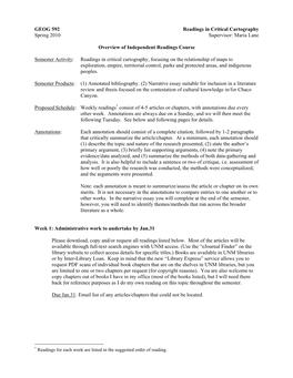 GEOG 592 Readings in Critical Cartography Spring 2010 Supervisor: Maria Lane