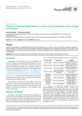 Enzymes of Flavonoid Biosynthesis As a Reason for the Polyvariant Nature of Their Accumulation