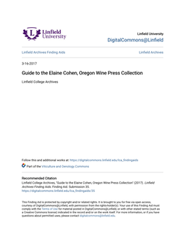 Guide to the Elaine Cohen, Oregon Wine Press Collection