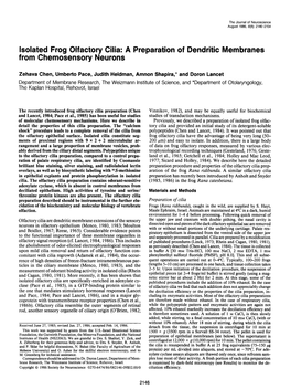 Isolated Frog Olfactory Cilia: a Preparation of Dendritic Membranes from Chemosensory Neurons