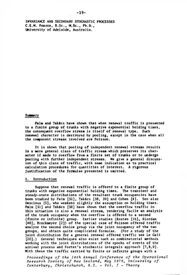 INVARIANCE and SECONDARY STOCHASTIC PROCESSES C.E.M. Pearce, B.Sc., M.Sc., Ph.D., University of Adelaide, Australia