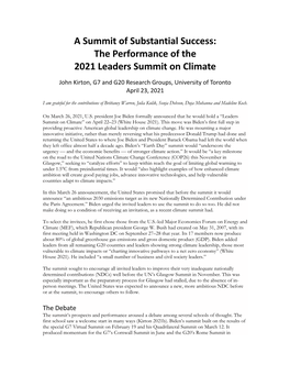 A Summit of Substantial Success: the Performance of the 2021 Leaders Summit on Climate