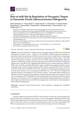 Role of Mir-30A-3P Regulation of Oncogenic Targets in Pancreatic Ductal Adenocarcinoma Pathogenesis