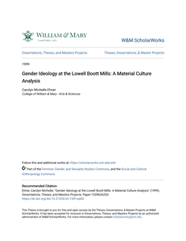 Gender Ideology at the Lowell Boott Mills: a Material Culture Analysis