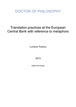 Translation Practices at the European Central Bank with Reference to Metaphors