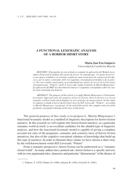 A Functional Lexematic Analysis of a Horror Short Story