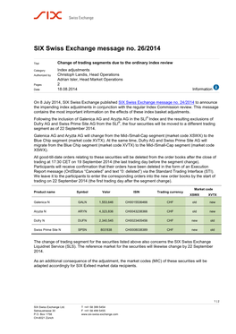 SIX Swiss Exchange Message No. 26/2014