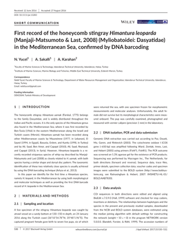 First Record of the Honeycomb Stingray Himantura Leoparda