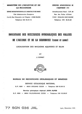 Inveedtaiise OES RESSOURCES HYBIAUUPES DES DE L'arroux ET DE LA Boußbi^!CE [SAONE ET