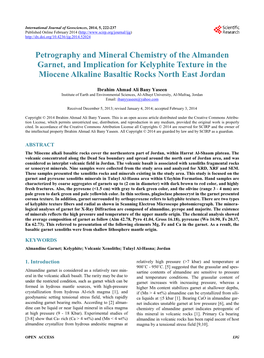 Petrography and Mineral Chemistry of the Almanden Garnet, and Implication for Kelyphite Texture in the Miocene Alkaline Basaltic Rocks North East Jordan