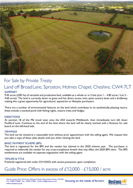 For Sale by Private Treaty Land Off Broadlane, Sproston, Holmes