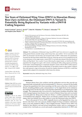 Ten Years of Deformed Wing Virus (DWV) in Hawaiian Honey