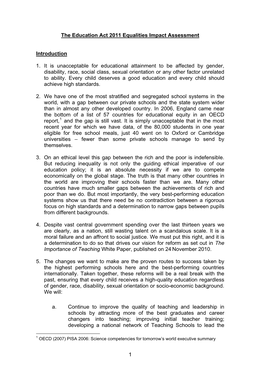 The Education Act 2011 Equalities Impact Assessment