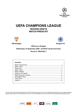 Uefa Champions League Season 2009/10 Match Press Kit