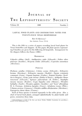 The Lepidopterists' Society