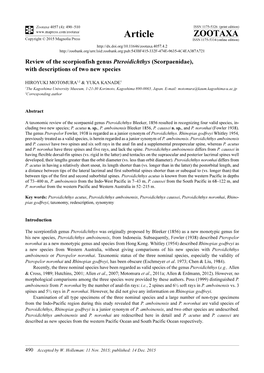 Review of the Scorpionfish Genus Pteroidichthys (Scorpaenidae), with Descriptions of Two New Species