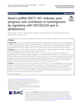 Novel Lncrna OXCT1-AS1 Indicates Poor Prognosis and Contributes To