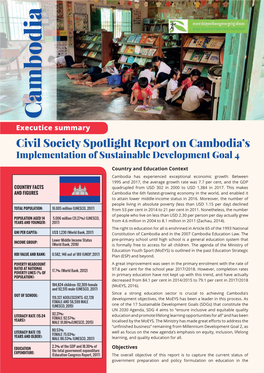 Cambodia Executice Summary Civil Society Spotlight Report 0N Cambodia’S Implementation of Sustainable Development Goal 4