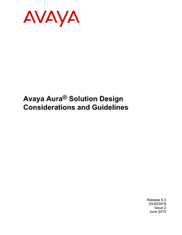 Avaya Aura® Solution Design Considerations and Guidelines