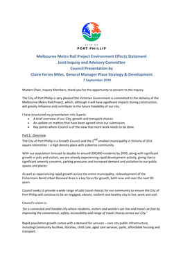 Melbourne Metro Rail Project Environment Effects Statement Joint Inquiry and Advisory Committee Council Presentation by Claire F