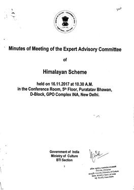 Nutes of Meeting of the Expert Advisory Committee Himalayan Scheme