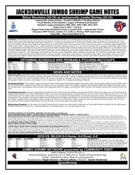 Jacksonville Jumbo Shrimp Game Notes