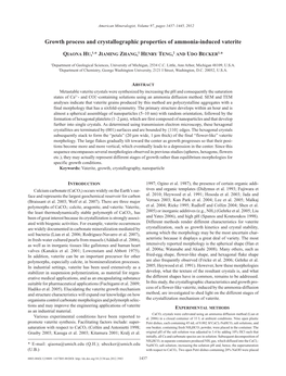 Growth Process and Crystallographic Properties of Ammonia-Induced Vaterite