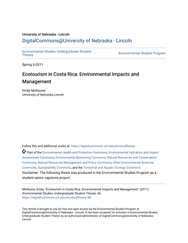 Ecotourism in Costa Rica: Environmental Impacts and Management