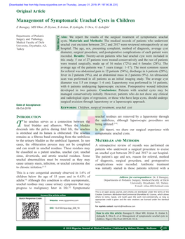 Management of Symptomatic Urachal Cysts in Children E Basuguy, MH Okur, H Zeytun, S Arslan, B Aydogdu, S Otcu, G Aydoğdu1