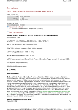 6-Concentrazione Tra Imprese Indipendenti (In Corso) Page 1 of 13 PROVVEDIMENTO N. 17929 28/04/2008