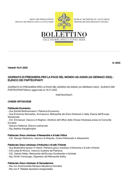 Giornata Di Preghiera Per La Pace Nel Mondo Ad Assisi (24 Gennaio 2002) - Elenco Dei Partecipanti