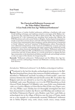 Paleo-Balkan” Hinterland a Case Study of the Iron Age “Hellenized Settlements”