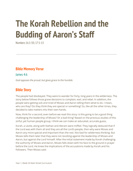 The Korah Rebellion and the Budding of Aaron's Staff