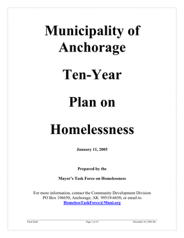 Ten-Year Plan on Homelessness 2005
