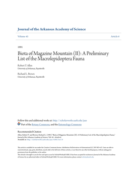 (II): a Preliminary List of the Macrolepidoptera Fauna Robert T