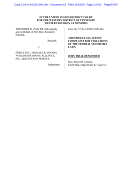 Theodore J. Zaller, Et Al. V. Fred's Inc., Et Al. 19-CV-02415-Amended Class