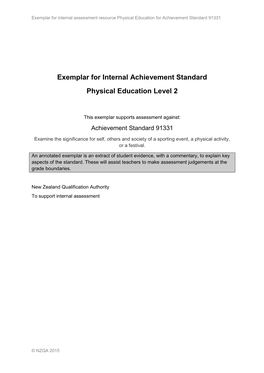 Exemplar for Internal Achievement Standard Physical Education Level 2