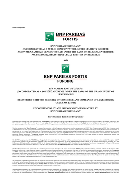 Bnp Paribas Fortis Sa/Nv (Incorporated As a Public Company with Limited Liability (Société Anonyme/Naamloze Vennootschap) Under the Laws of Belgium, Enterprise No
