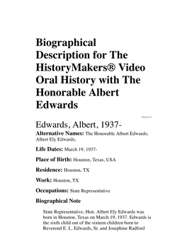 Biographical Description for the Historymakers® Video Oral History with the Honorable Albert Edwards