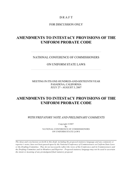 Amendments to Intestacy Provisions of the Uniform Probate Code