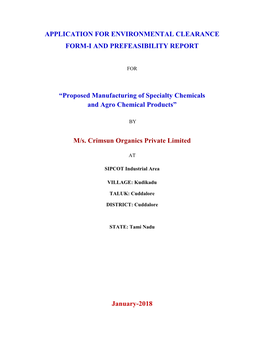 Application for Environmental Clearance Form-I and Prefeasibility Report