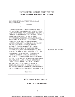 Case No. 1:07-Cv-953 PLLC; JULIE MANLY, M.D.; THERESA ARICO, R.N.; TARA LEVICY, R.N.; the CITY of DURHAM, NORTH CAROLINA; MICHAEL B