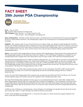 FACT SHEET 35Th Junior PGA Championship