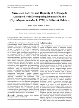 Succession Patterns and Diversity of Arthropods Associated with Decomposing Domestic Rabbit (Oryctolagus Cuniculus L, 1758) in Different Habitats