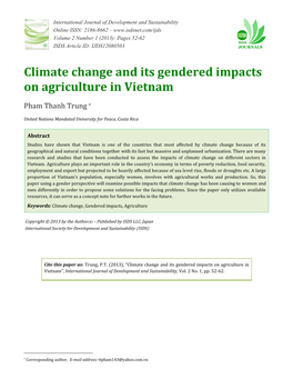 Climate Change and Its Gendered Impacts on Agriculture in Vietnam