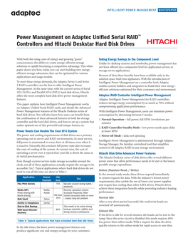 Power Management on Adaptec Unified Serial RAID™ Controllers and Hitachi Deskstar Hard Disk Drives