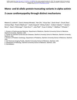 Mono- and Bi-Allelic Protein Truncating Variants in Alpha-Actinin 2 Cause Cardiomyopathy Through Distinct Mechanisms