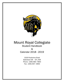 Mount Royal Collegiate Student Handbook & Calendar 2018 - 2019